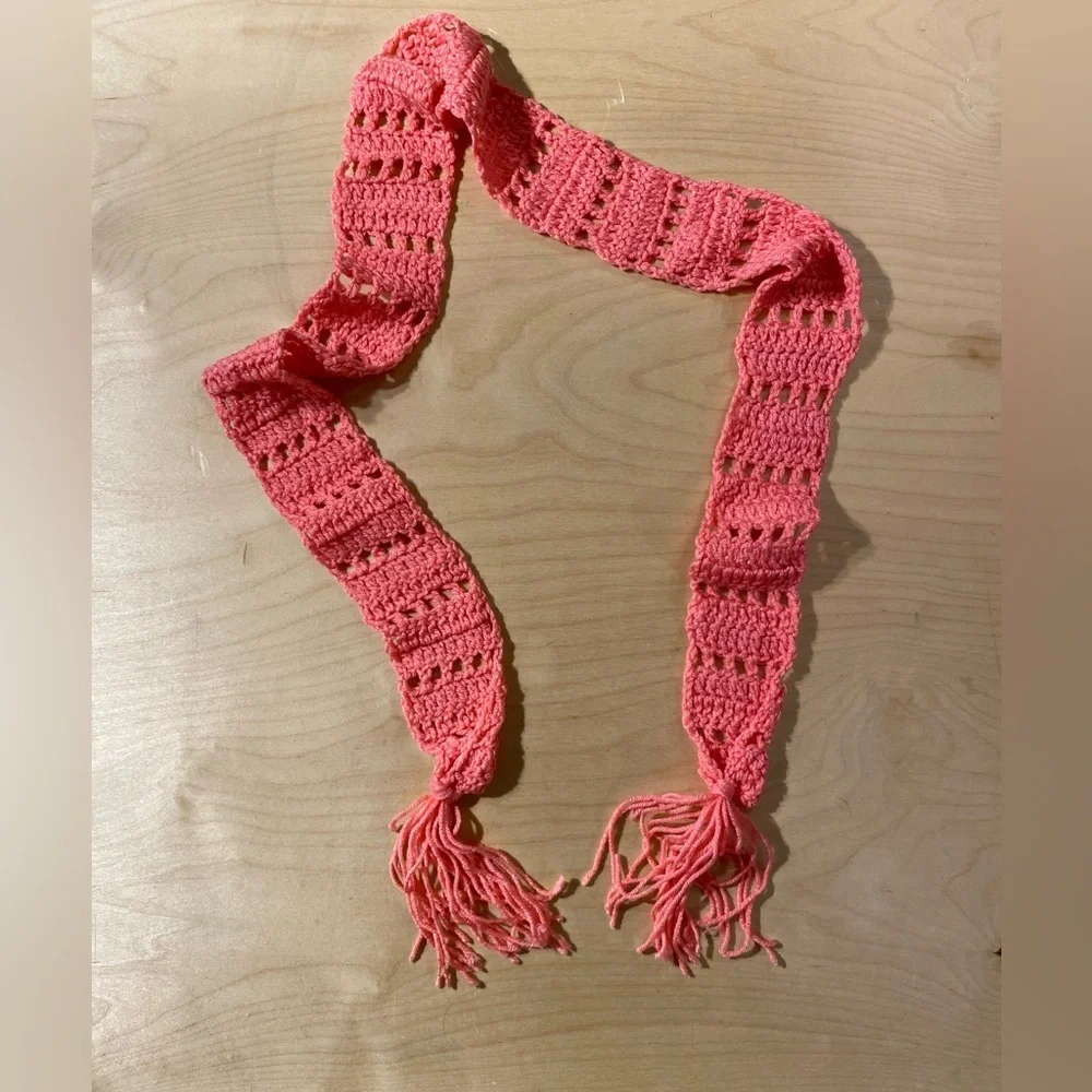 Handcrafted Pink Crochet Skinny Scarf (EY)